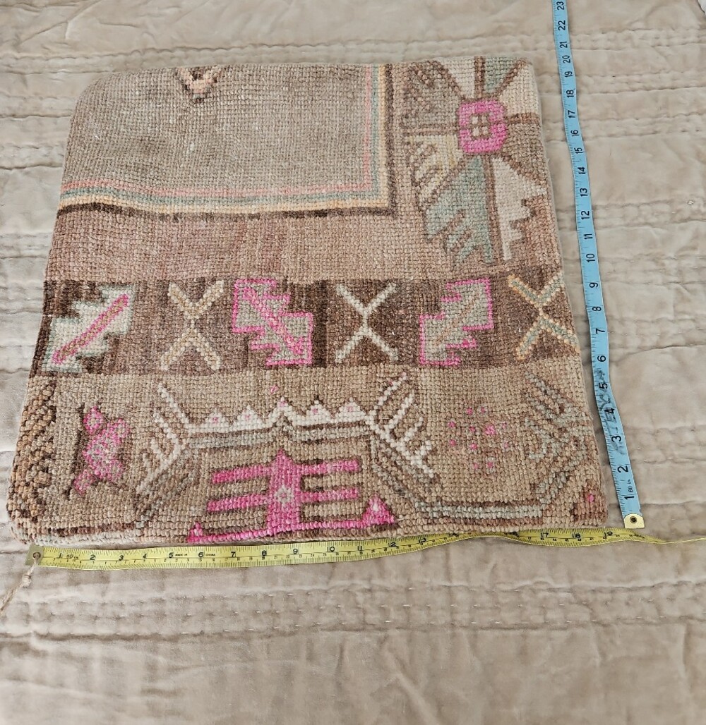 Handcrafted Southwestern Accent Throw Pillow Cover in Beige and Pink. Cover Onl - Picture 3 of 6